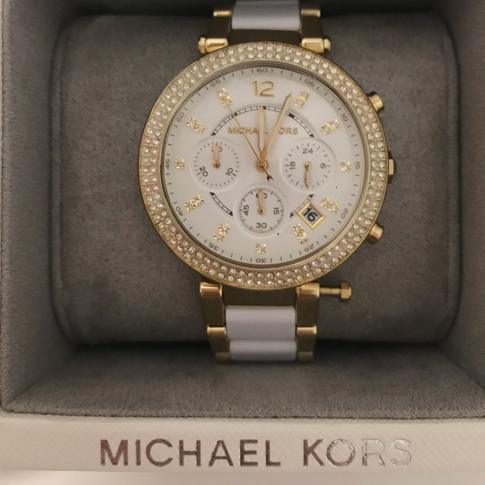 BrandNew White and Gold Diamond Michael Kors Watch